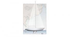 Rendering of Morning Cloud showing the sail plan and underwater profile. I0R 44-feet racing yacht commissioned by the former prime minister of England, Edward Heath. This yacht was designed for racing in the Admiral’s Cup (1979). 
